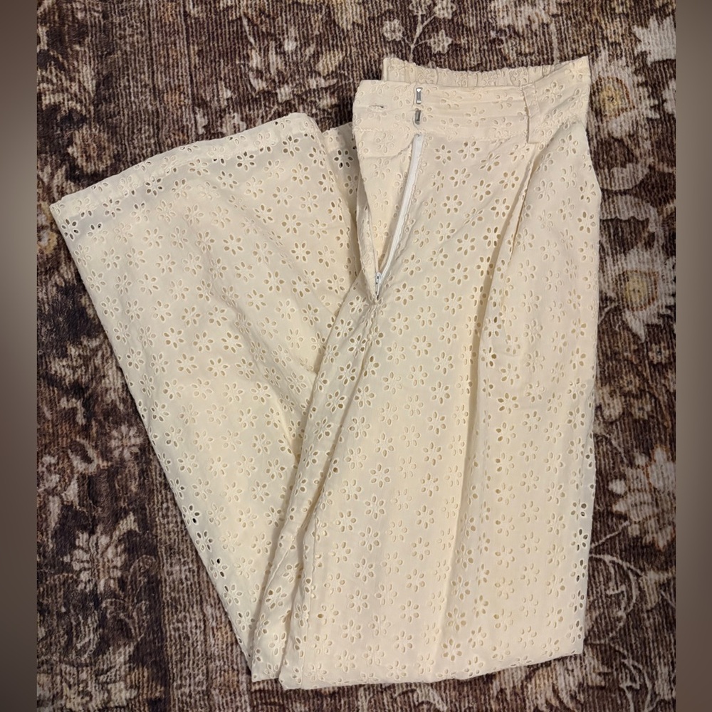 Forever 21 Cream Eyelet Wide Leg Pants